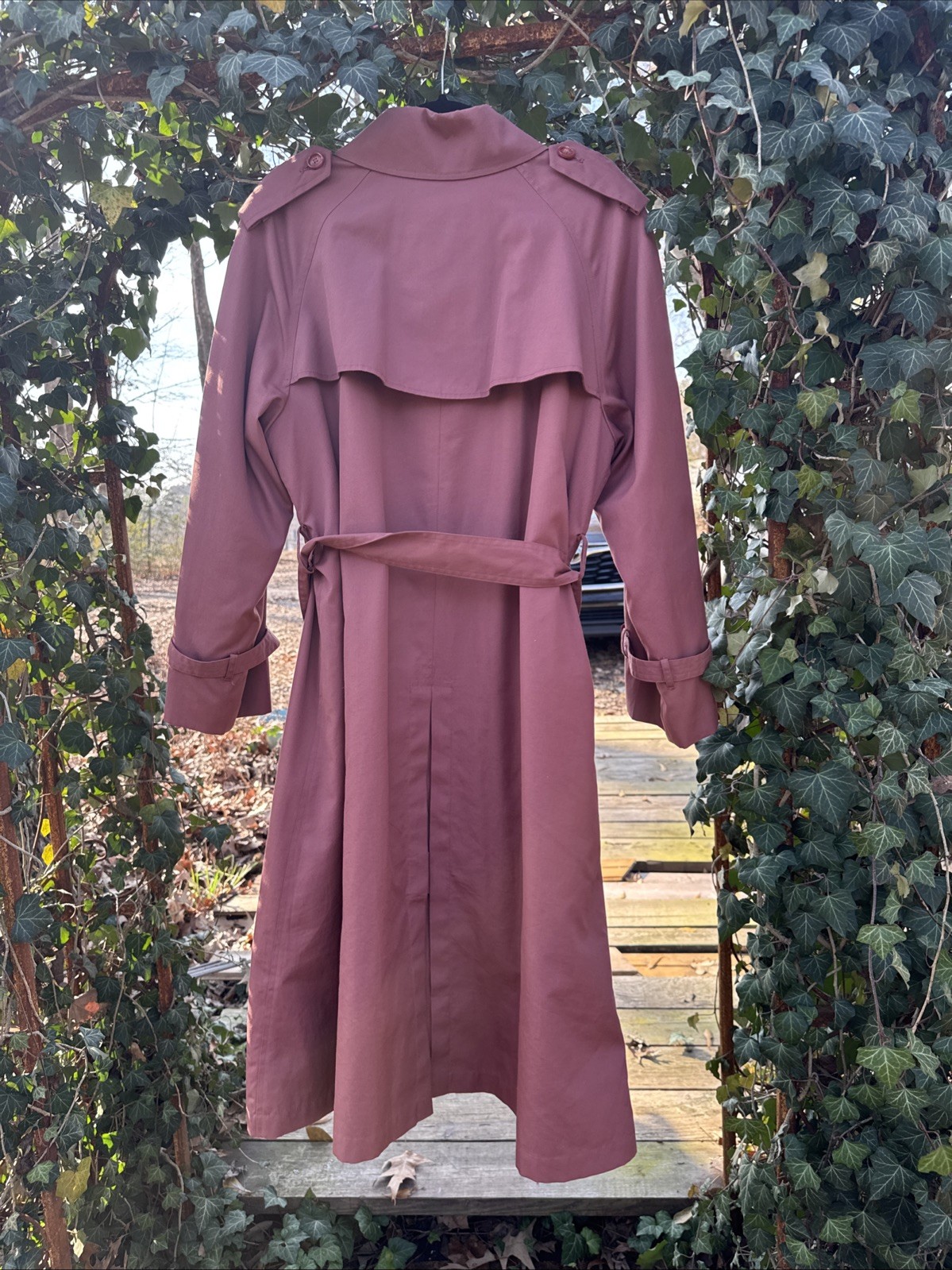 Vintage 1970s JC Penney Women’s Fitted Pink Trench Coat Dusty Rose Wool Medium