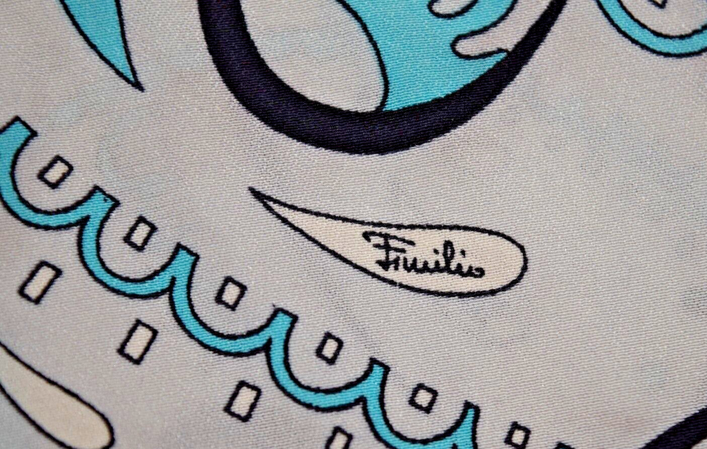 Vintage Emilio Pucci Shirt Size S/M 60s Pale Gray Turquoise Black Paisley Swirls