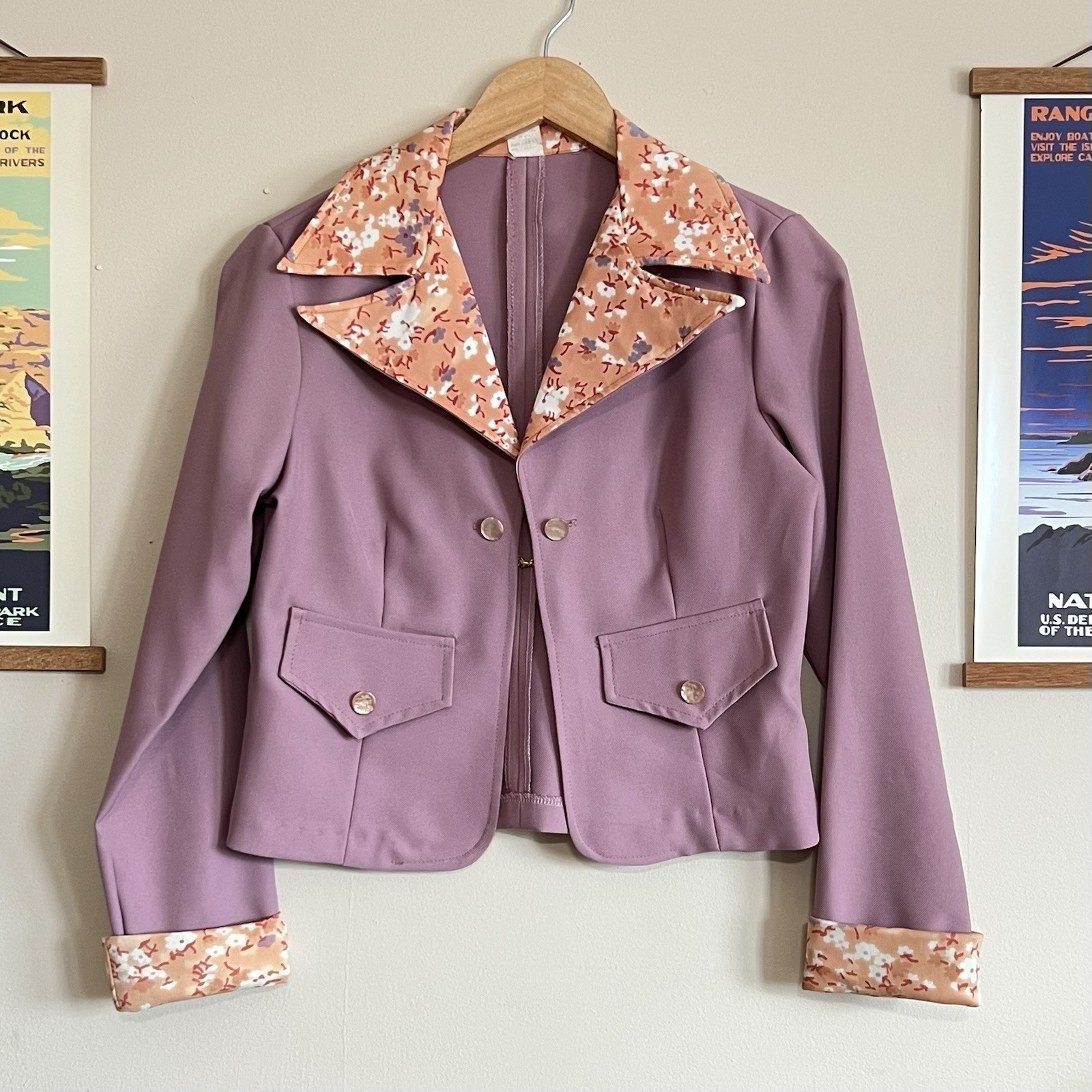 Vintage 70’s Women’s 3-Piece Suit Set EUC Size 11 Mauve Floral Point Collar