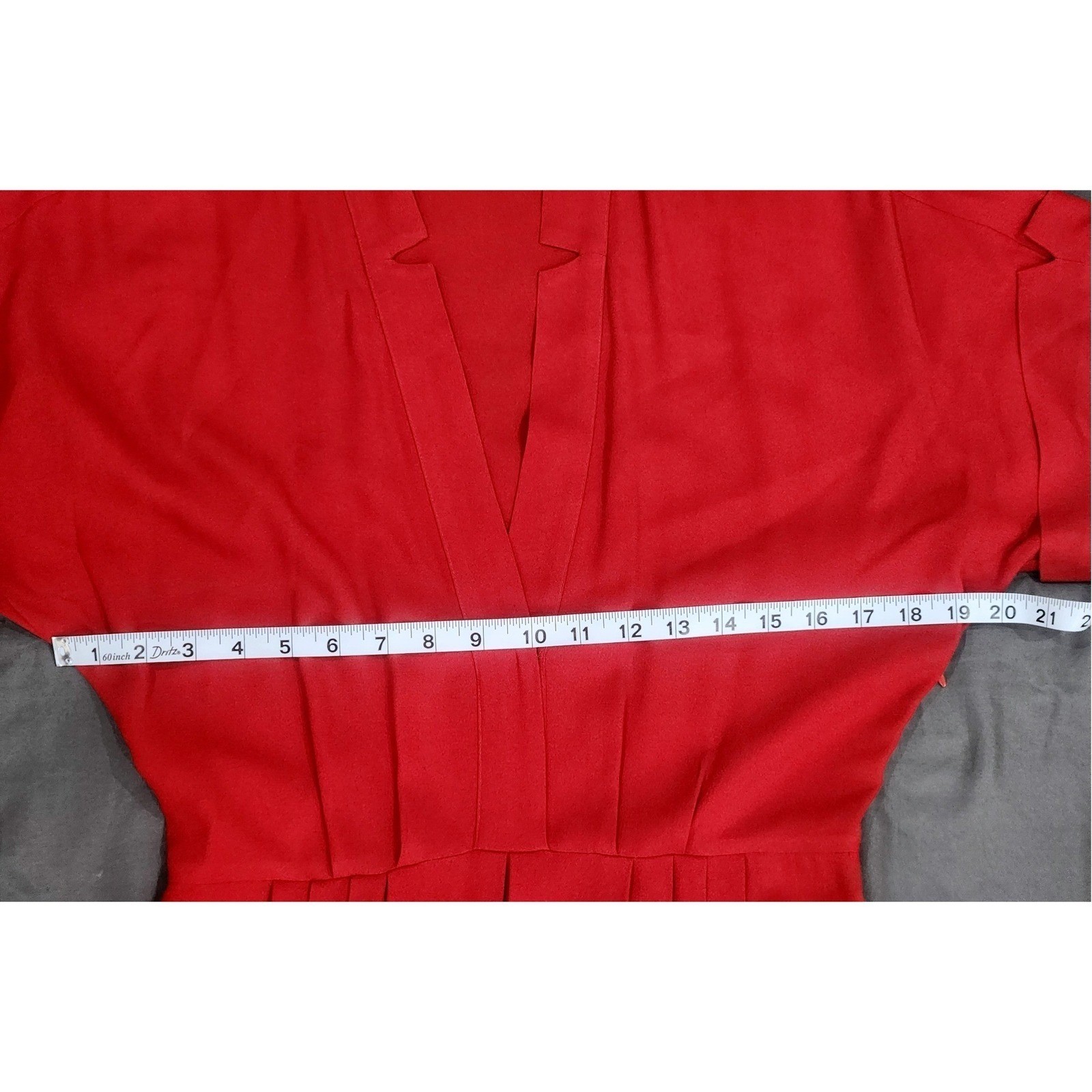Norma Kamali Vintage Red Pleated V-Neck Midi Dress with Pockets Size 42 US 10