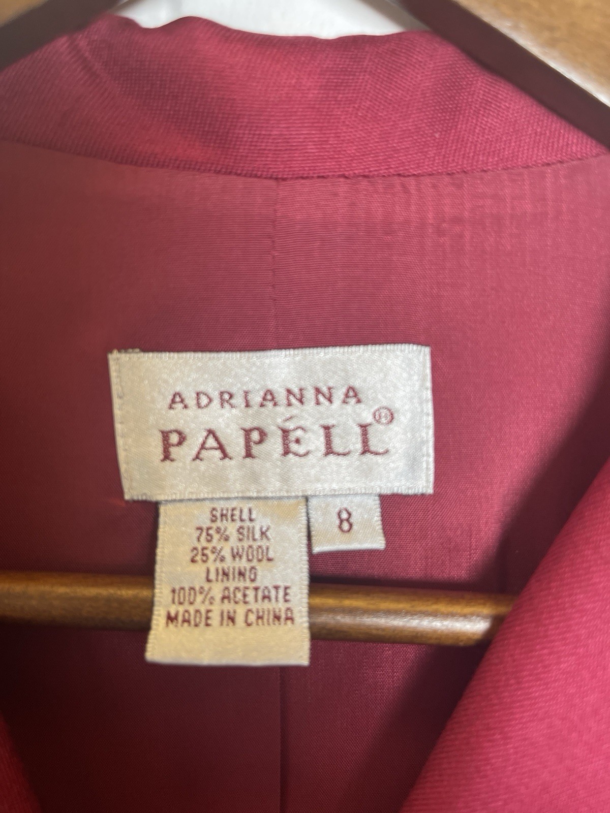 Adrianna Papell Vintage Silk Wool Shirt Dress Size 8 Burgundy Button Front