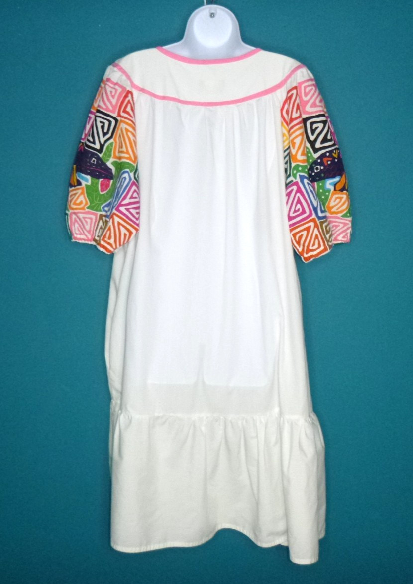 Vtg 70s Seds Crafts Mola Panama Reverse Applique Dress Fish Geckos One Size