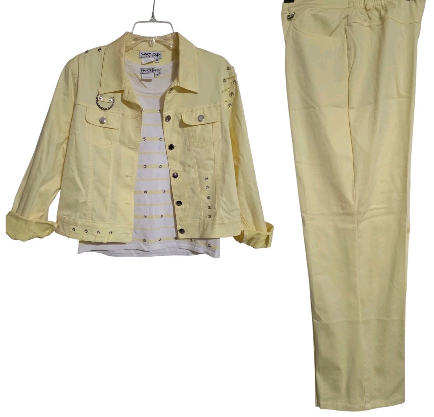 Vtg Nancy Bolen Set Denim Style Jacket 12 Sleeveless Top M Pants Lemon Yellow 14