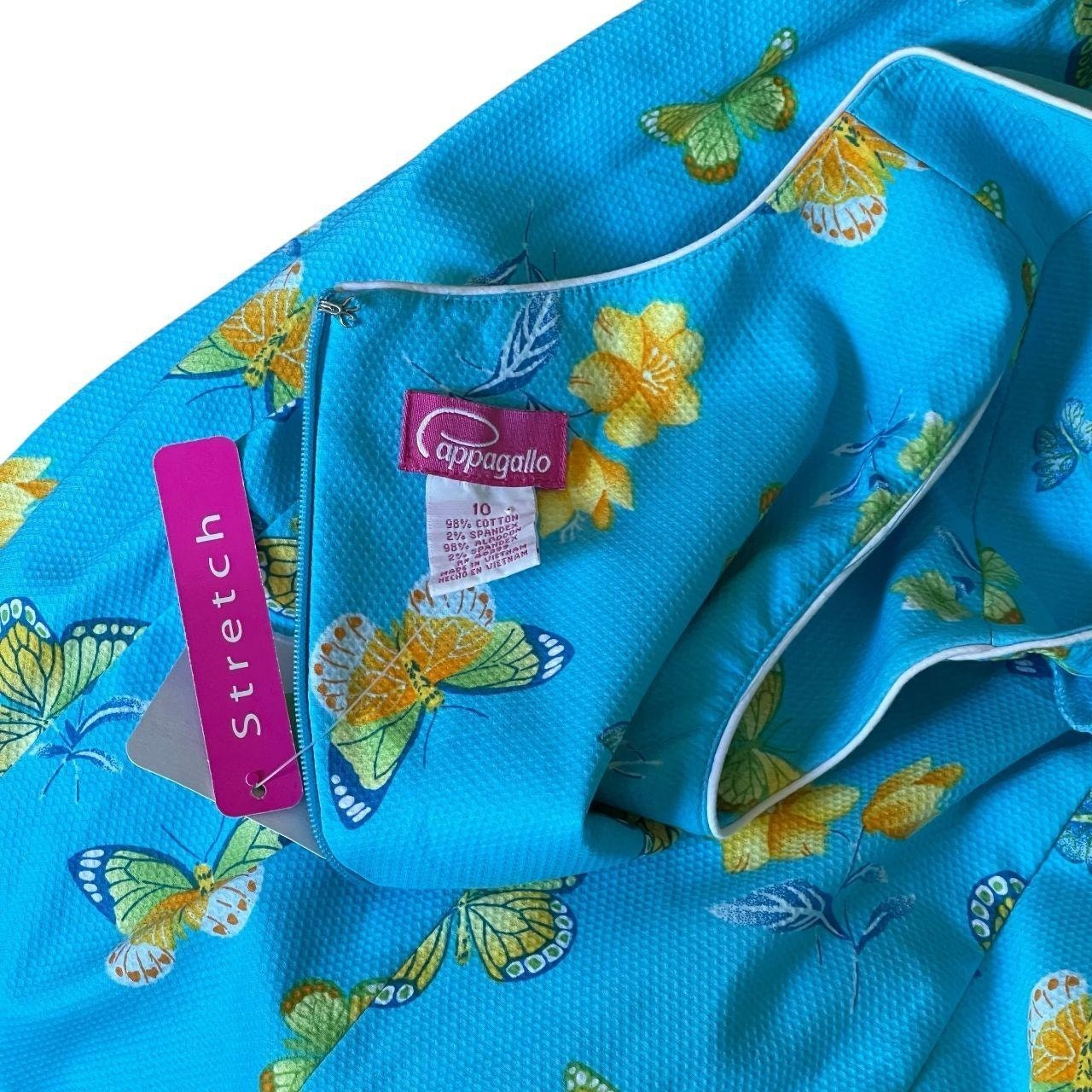 Cappagallo Blue Butterfly & Flower Dress: 90s, Y2K