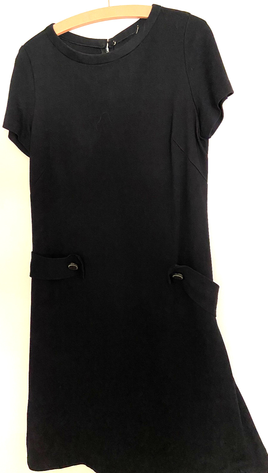 60s VTG Mod Dark Navy Sheath Dress Mid Century Mad Men Shift Metal Zip M/L