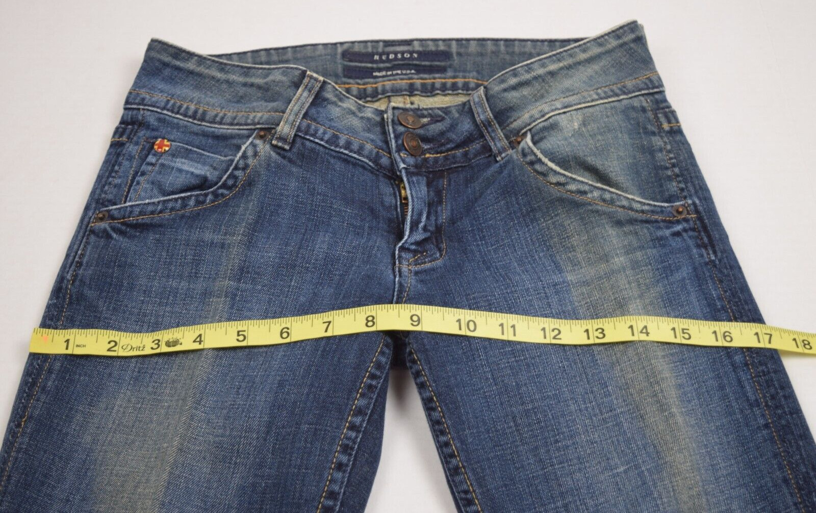 VTG Jeans Hudson Size 26 x 32 S/M 90s Med Blue Fading Low Rise Flared Made USA