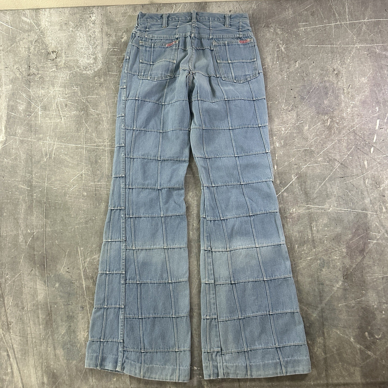 Vintage ’70s Brittania Patchwork Light Wash Bellbottom Boho Flare Jeans 33 Waist