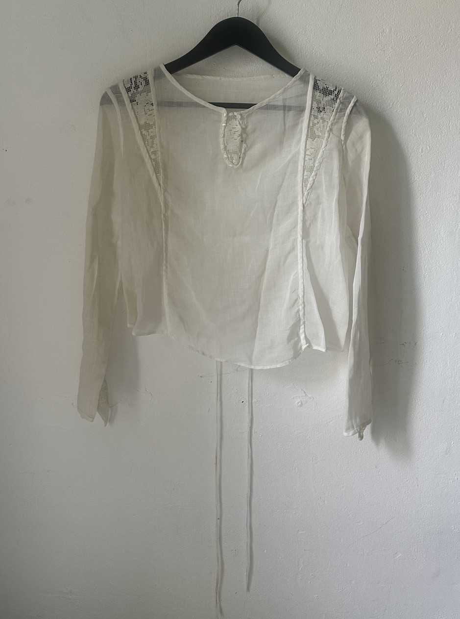 Antique Edwardian 1910s White Blouse Top Shirt Button Cotton Victorian
