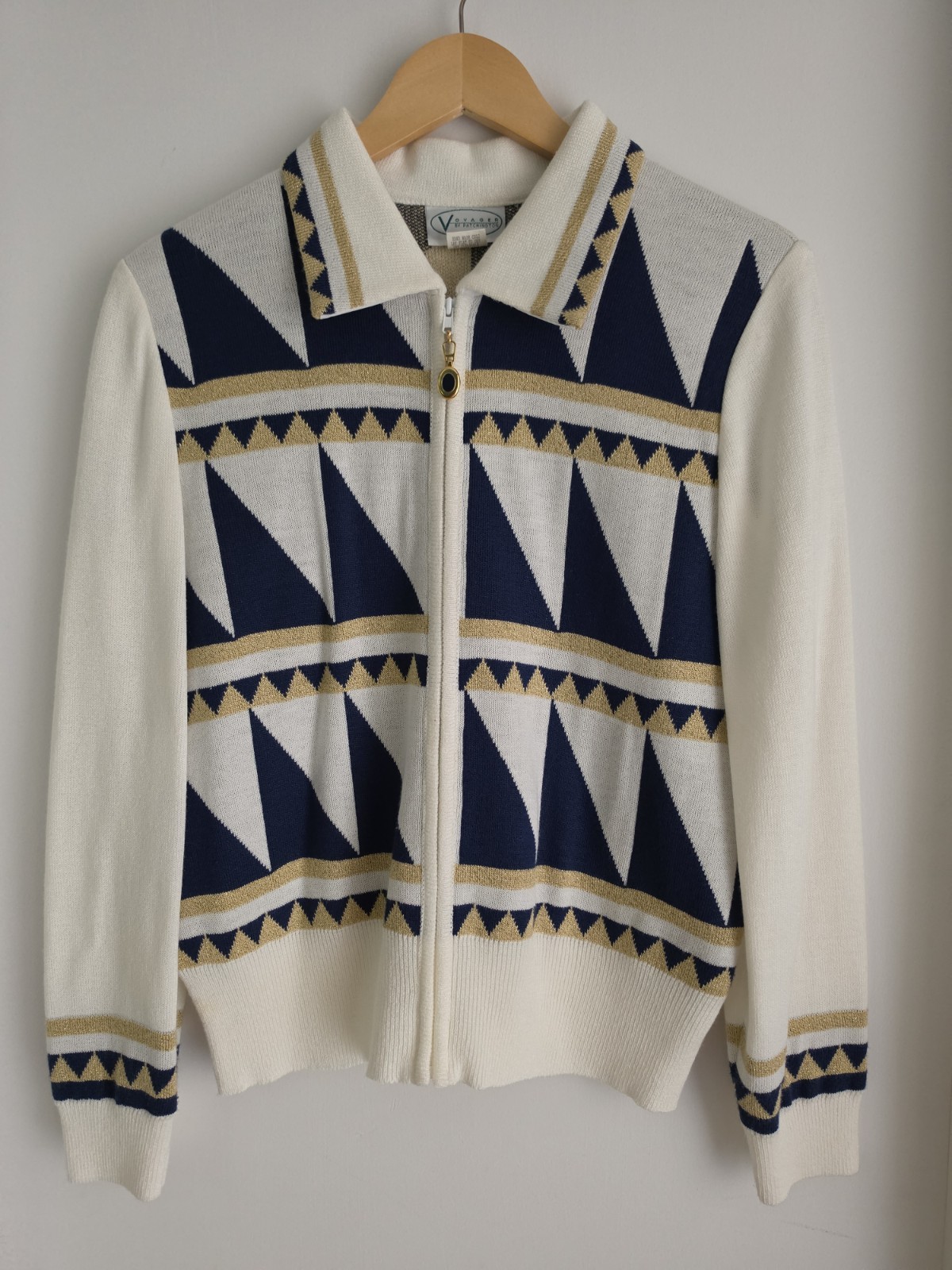 Vintage 80s Voyager by Patchington Zip Front Sweater USA Nautical Size Small