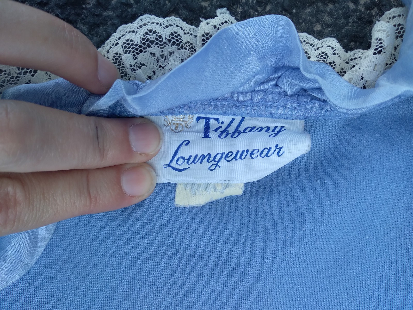 Vintage Tiffany Night Gown Loungewear Medium Blue Lace Sleep Wear Pockets