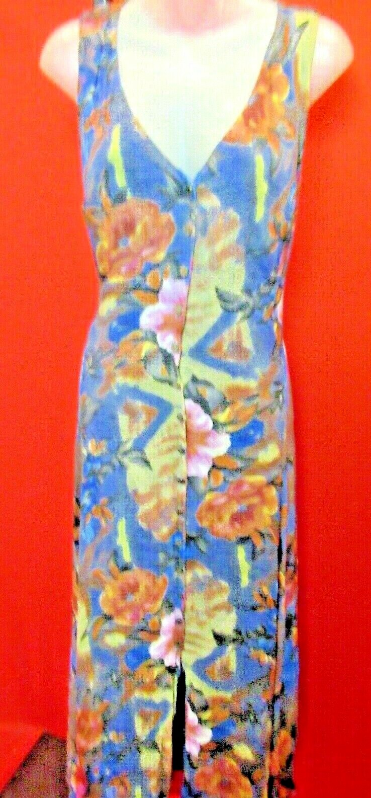 ~~Dark Blue Floral Garden Tea Party Dress Sz 10 Pearlized button front~~