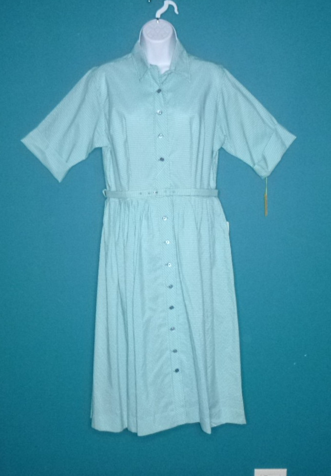 NOS Vtg 60s Shirtwaist Dress Turquoise Gingham W/ Belt Sz 20 XL/XXL *VOLUP*