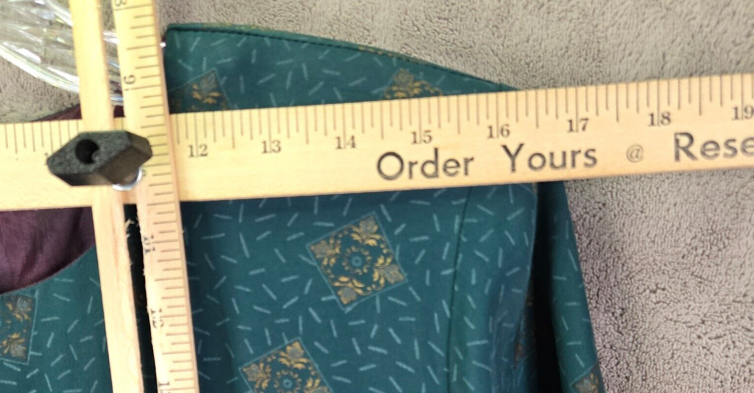 Vintage Michael B Ltd 80s Suit Dress Womens 10 Green Gold Buttons Shoulder Pads