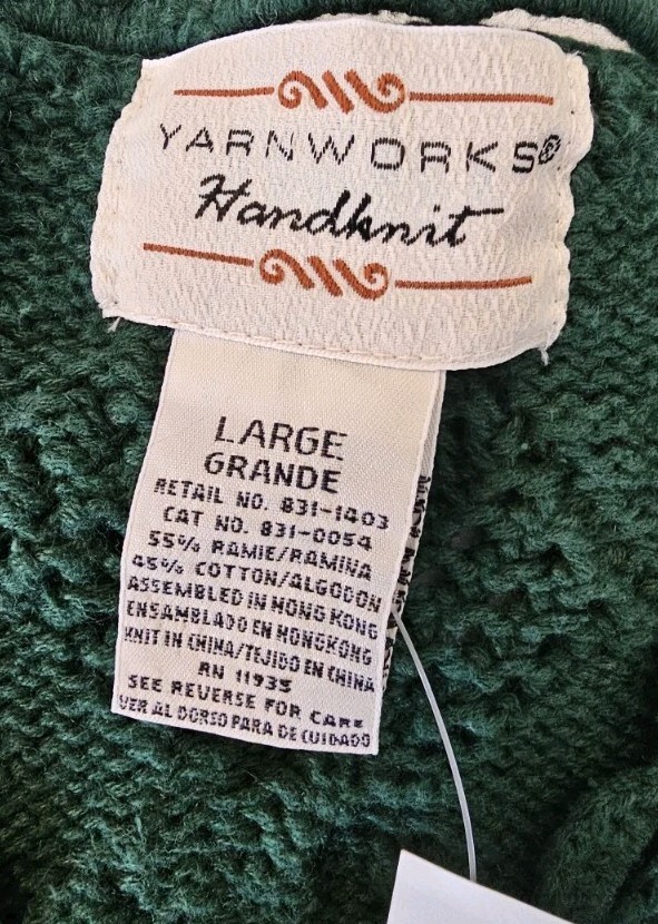 NWT Deadstock Vtg 90s Yarnworks Handknit Sweater Womens Size L Green Chunky