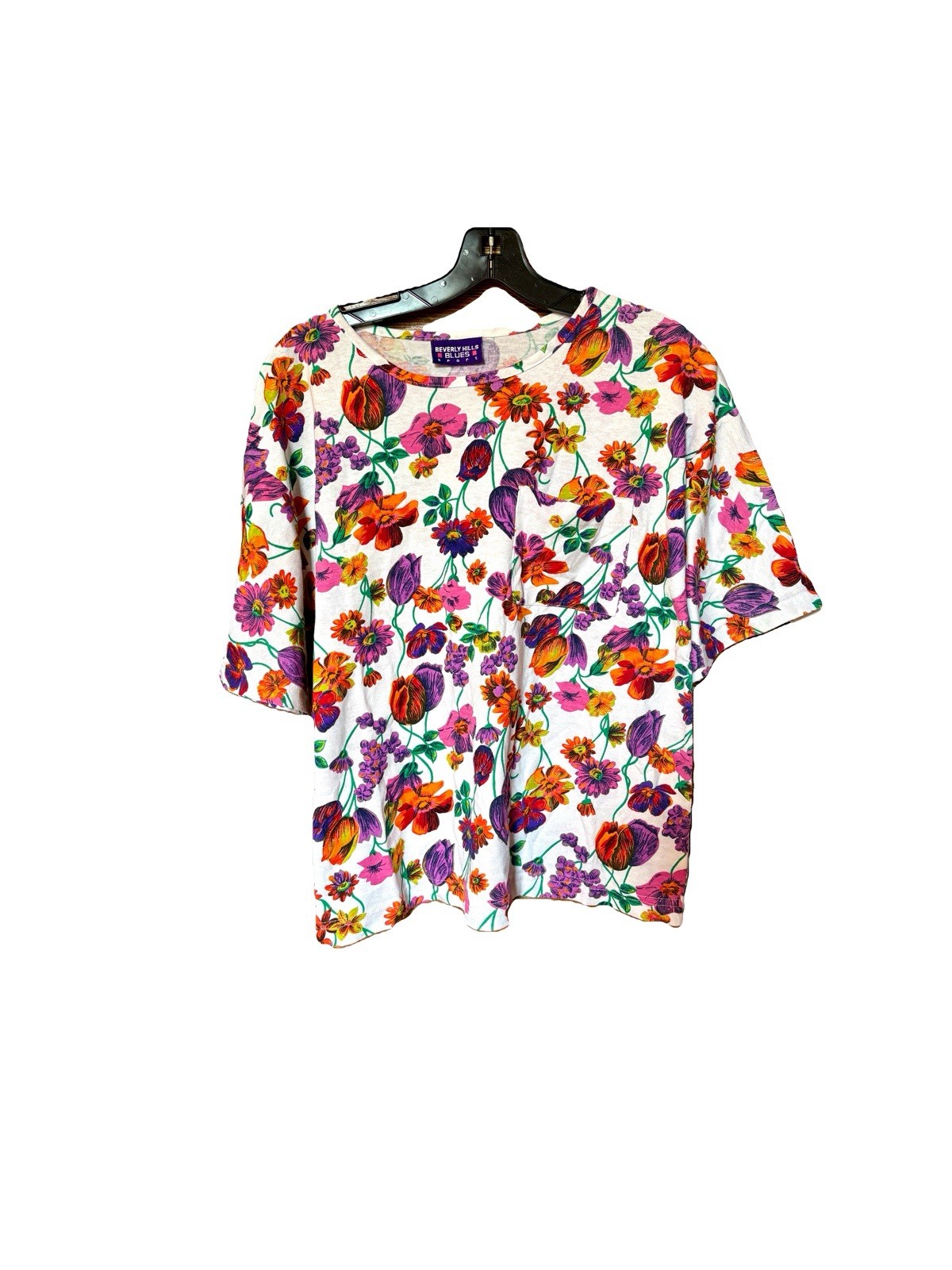 Vintage 90s Beverly Hills Blues Sport Floral AOP Pocket T-Shirt Size Medium