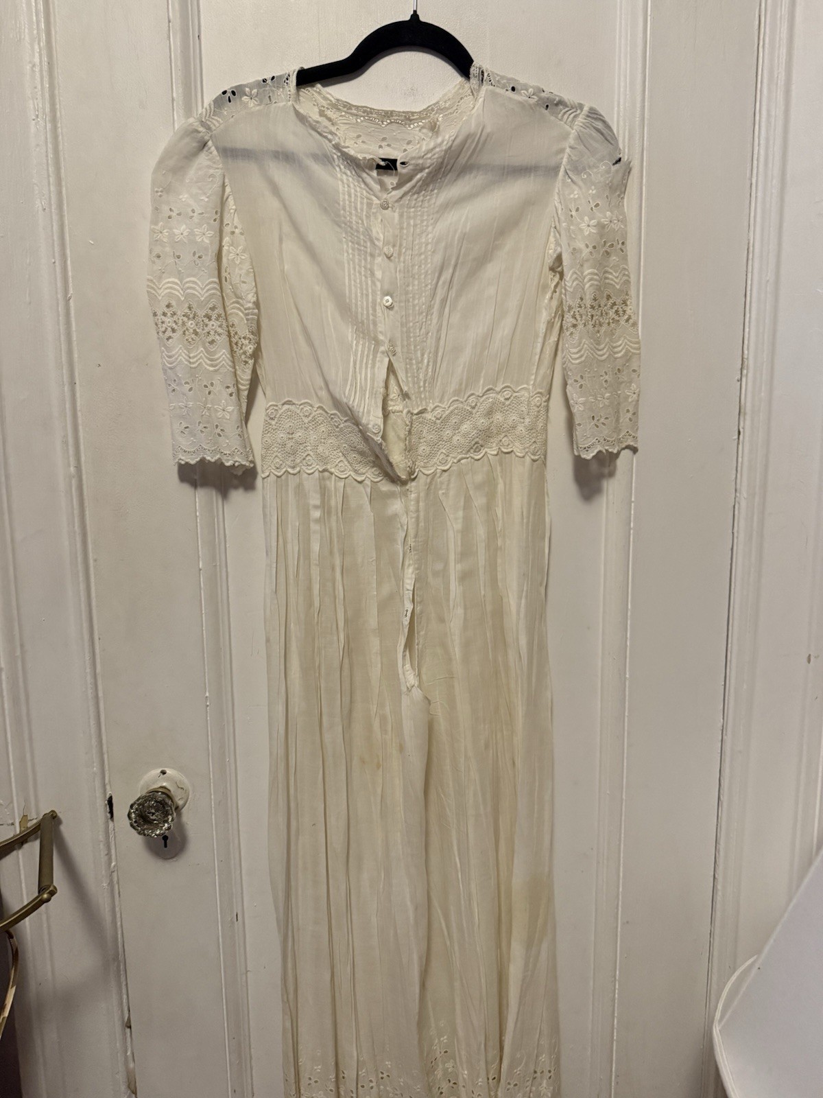 Antique Edwardian White Irish Lace Eyelet Cotton Lawn Lingerie Tea Summer Dress