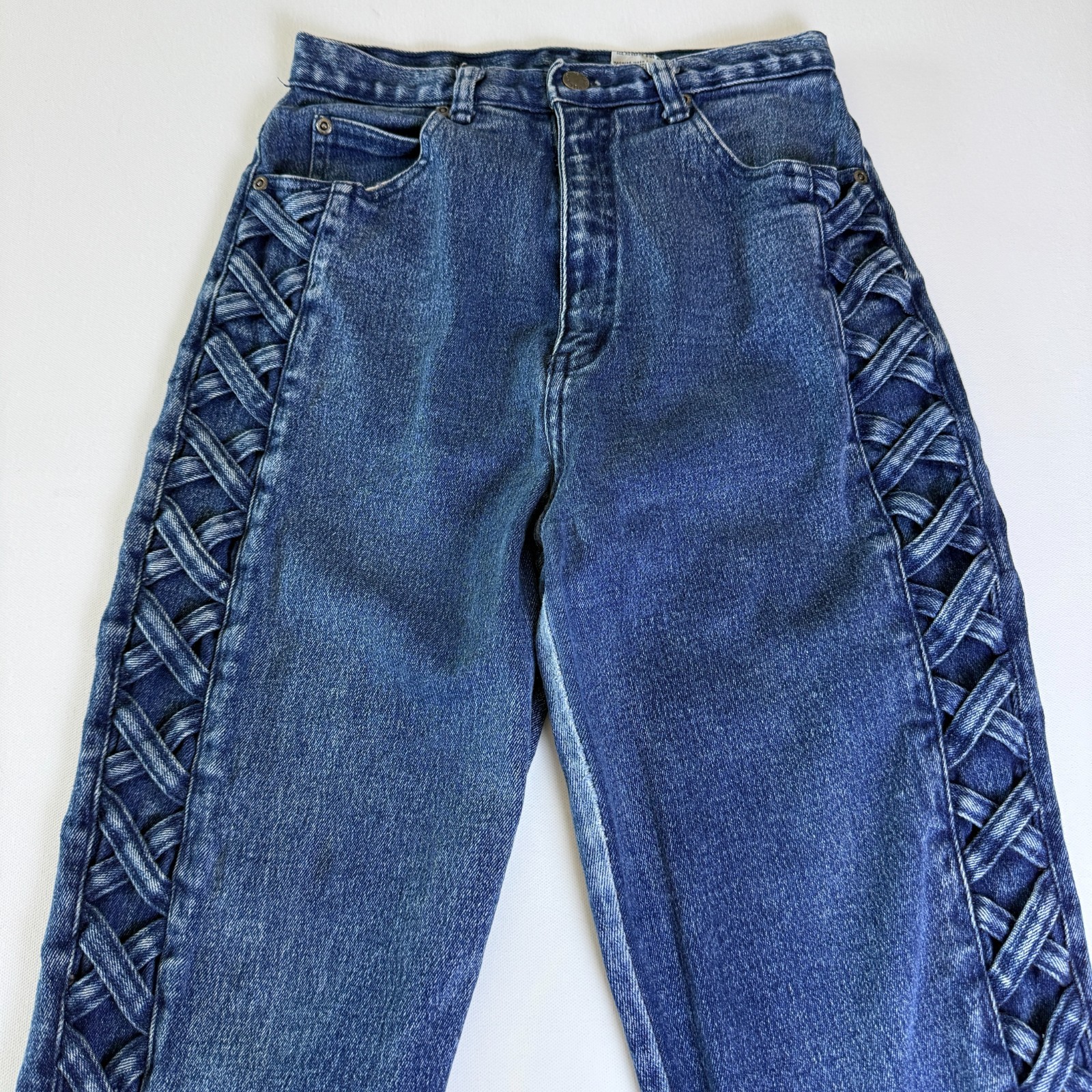 Pure Jeanswear VINTAGE Lattice Detail Acid Wash Jeans Sz 9 Juniors High Waisted