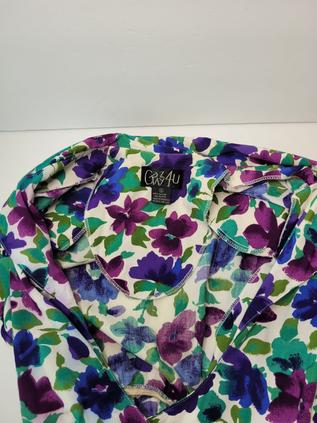 CRAZY 4U Vintage Tuxedo Romper Wrap 90s Floral Pansies Multicolor Rayon Size S