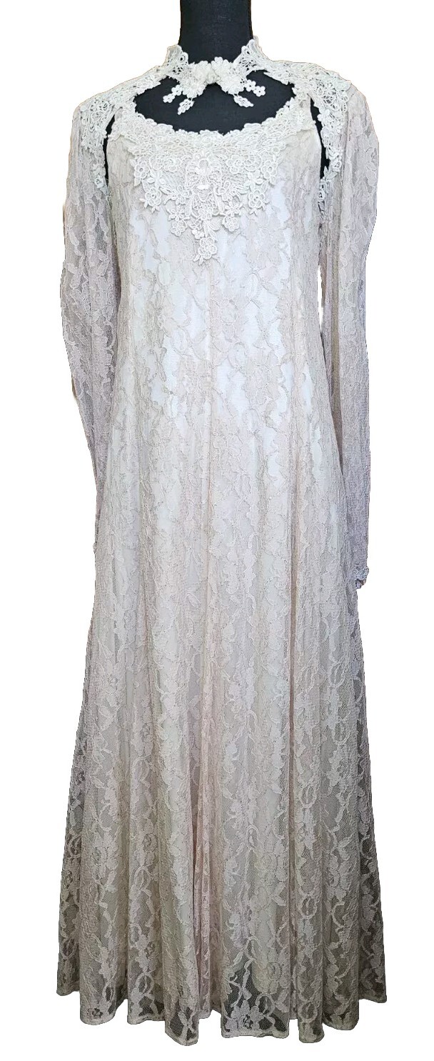 Margot Lea Peach Lace Dress And Bolero Jacket Satin Lining Size Medium Vintage