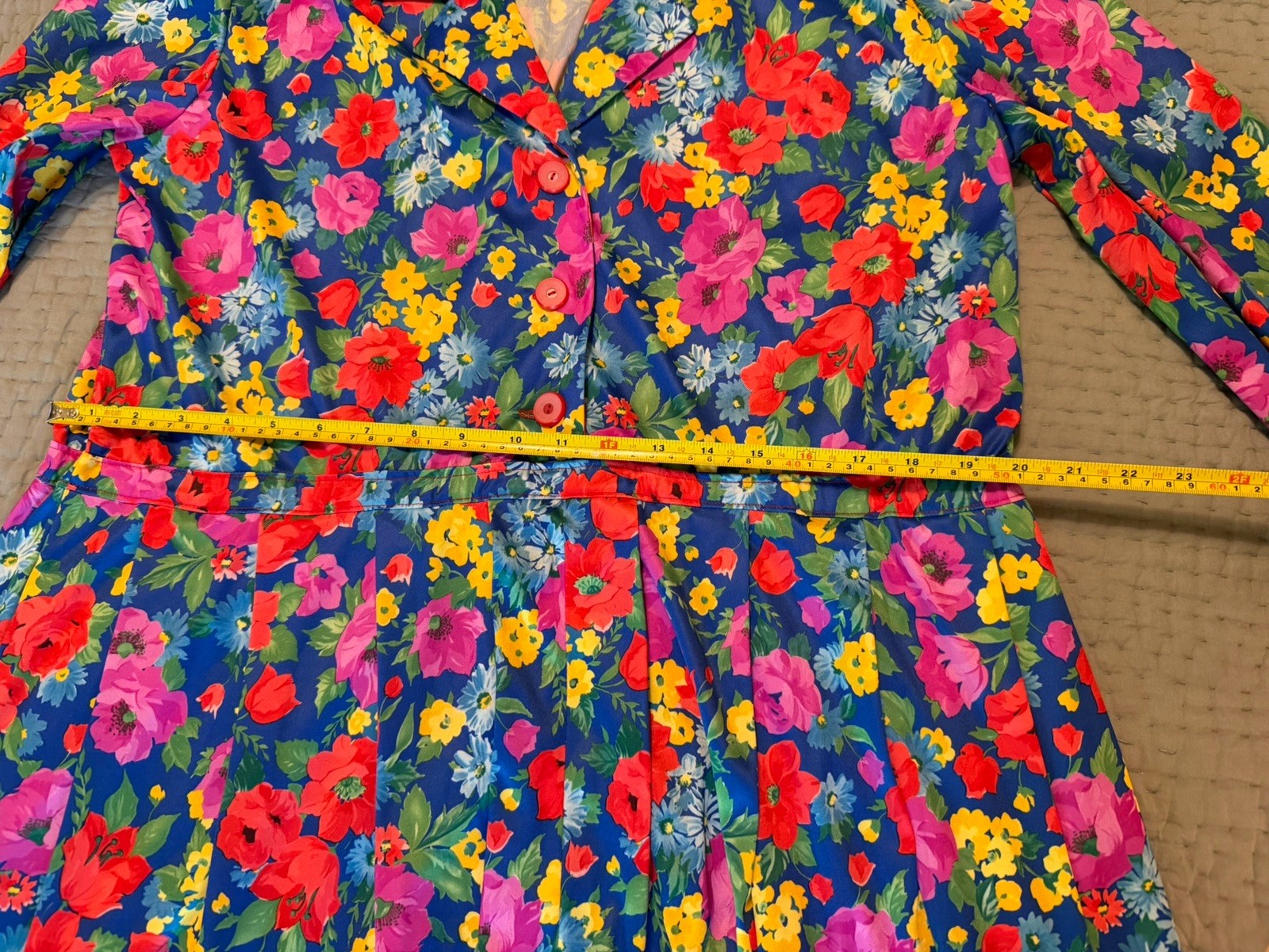 Vintage Custom Mod Floral Stretch Pullover Pleated A-line Shirt Dress – L/XL