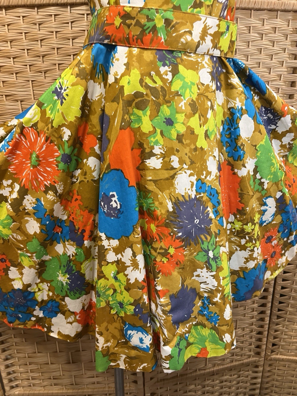 VTG 50s 60s Jay Herbert Bold Vibrant Floral Flower Power Full Circle Dress XS S