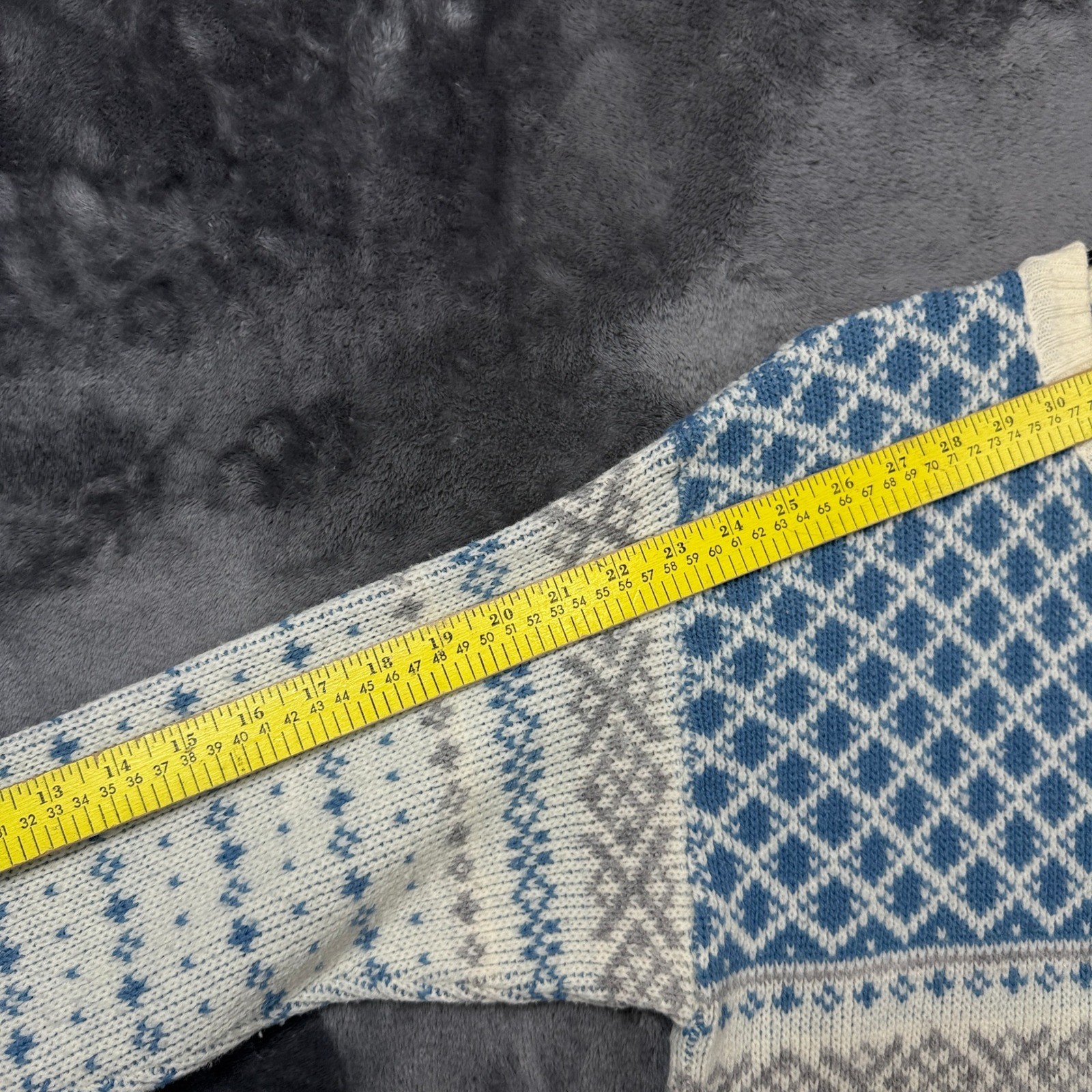 Jersild Cardigan Sweater Women 40 Blue Fair Isle Knit Vintage Made in USA Button