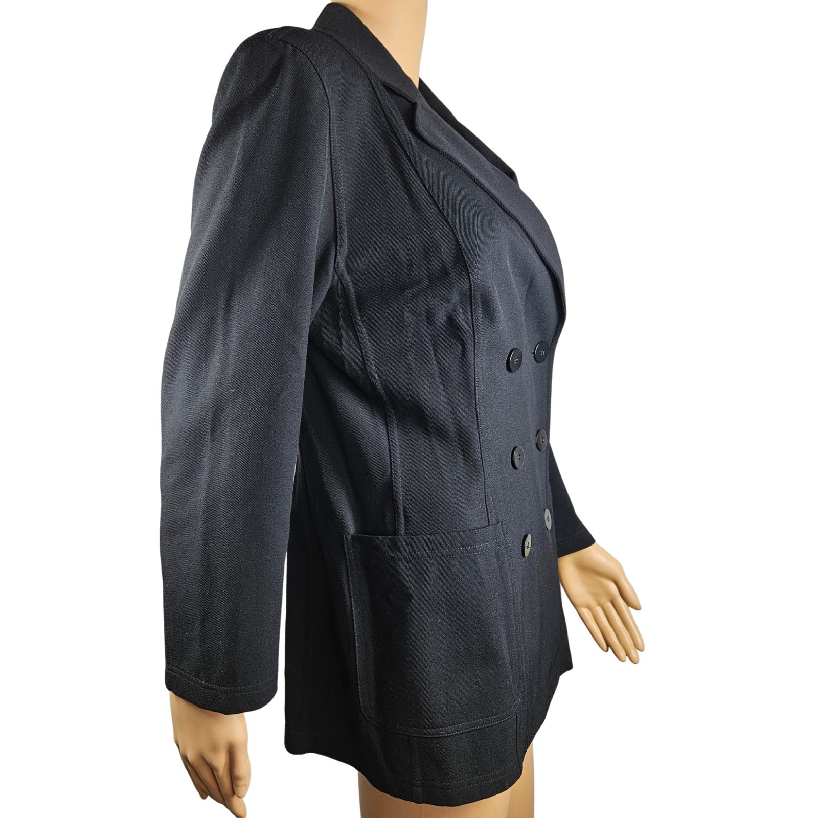 1990s Georgio Armani Bergdorf Goodman Fitted Black Double Breasted Blazer Size 8