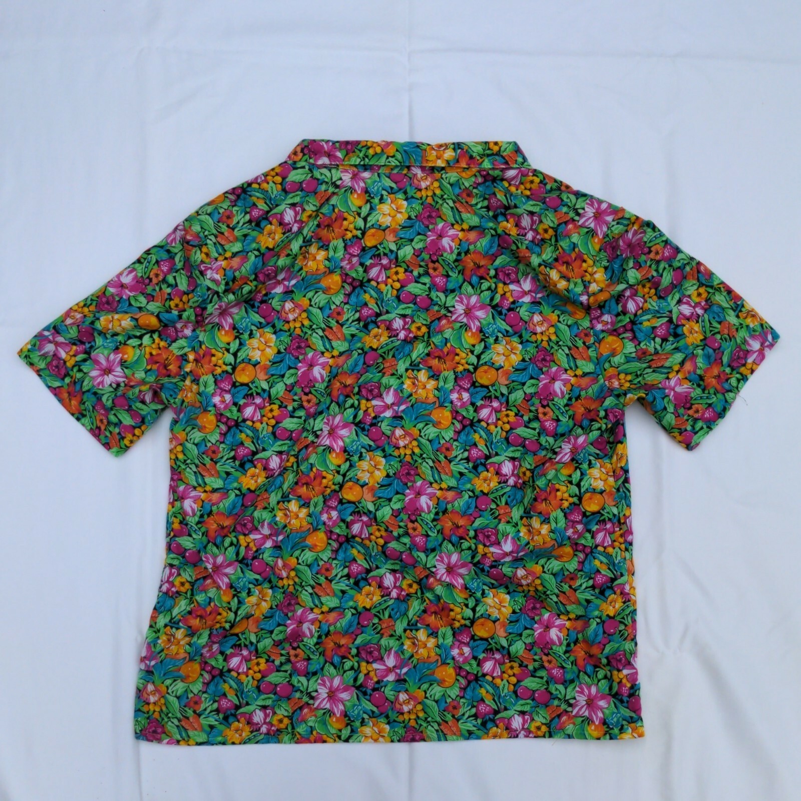 Women’s Vintage Short-sleeve Flowers/Oranges Graphic Print Button Up Shirt Sz 16