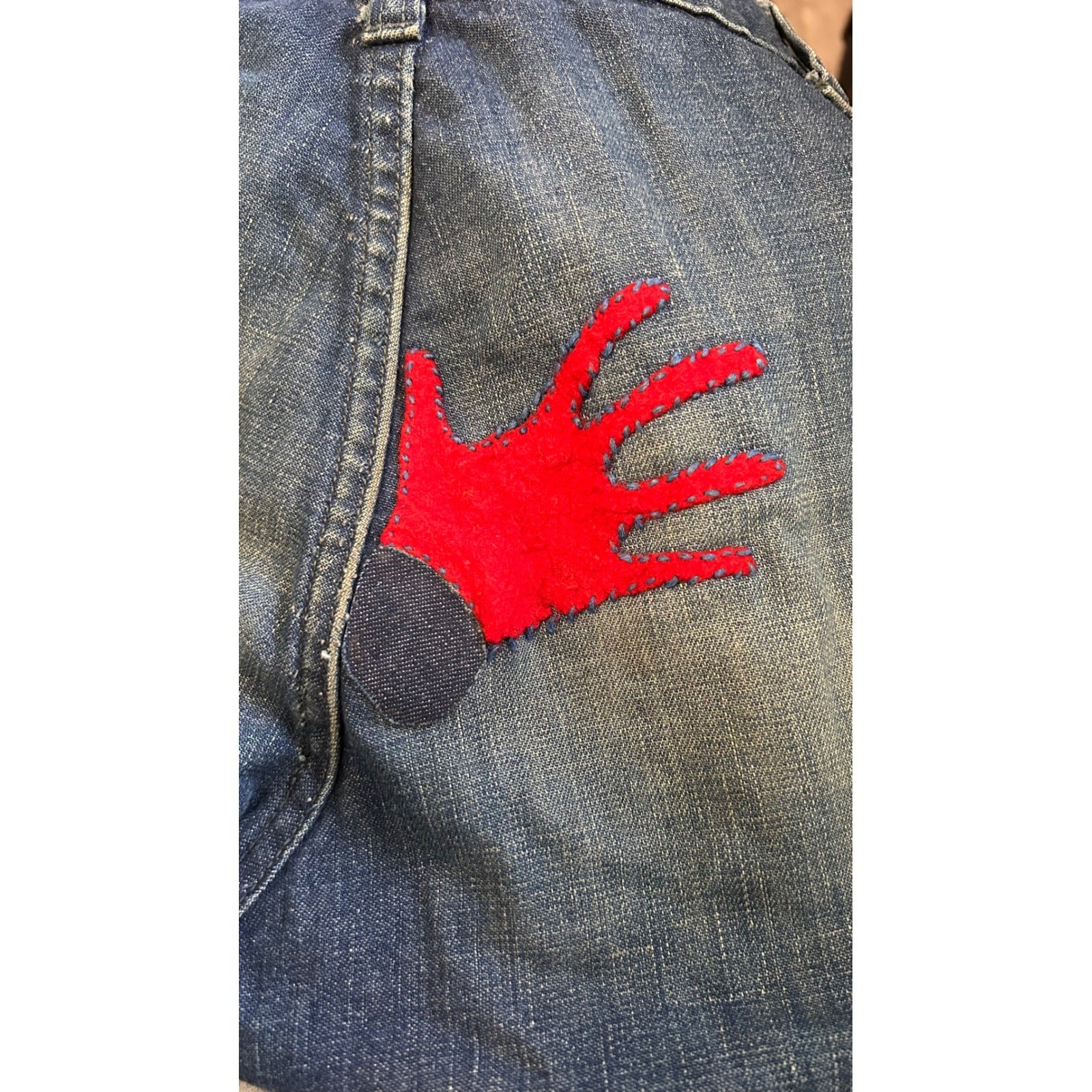 Vintage Landlubber Blue Flare Jeans Embroidered Patch 30×30.5 Hippie 1970s Boho