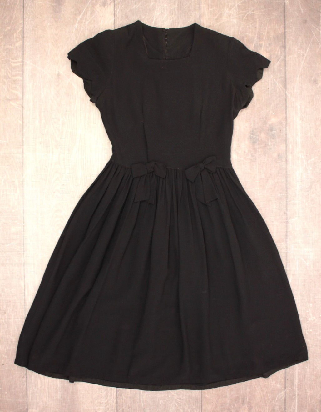 Vtg Women’s 30s Black Sheer Dress W/ Bows At Front Waist Sz XS/S 1930s