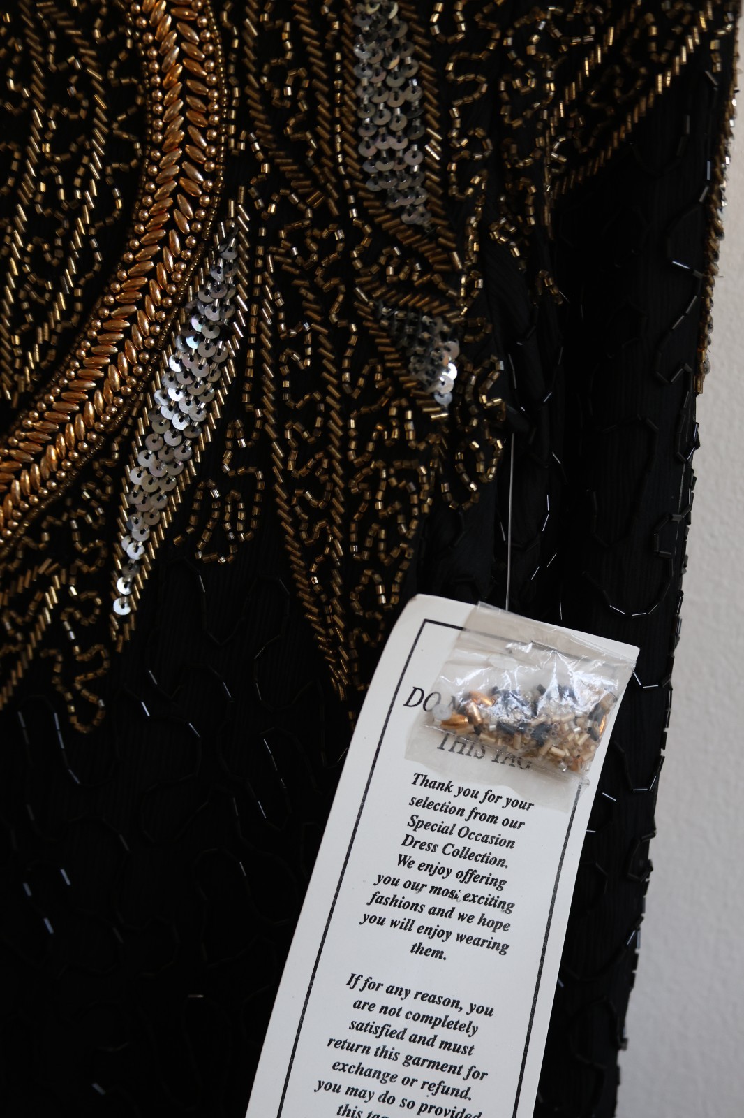 Vintage Jewel Queen 100% Silk Beaded Sequin Gown Dress Black Gold Silver Size 4