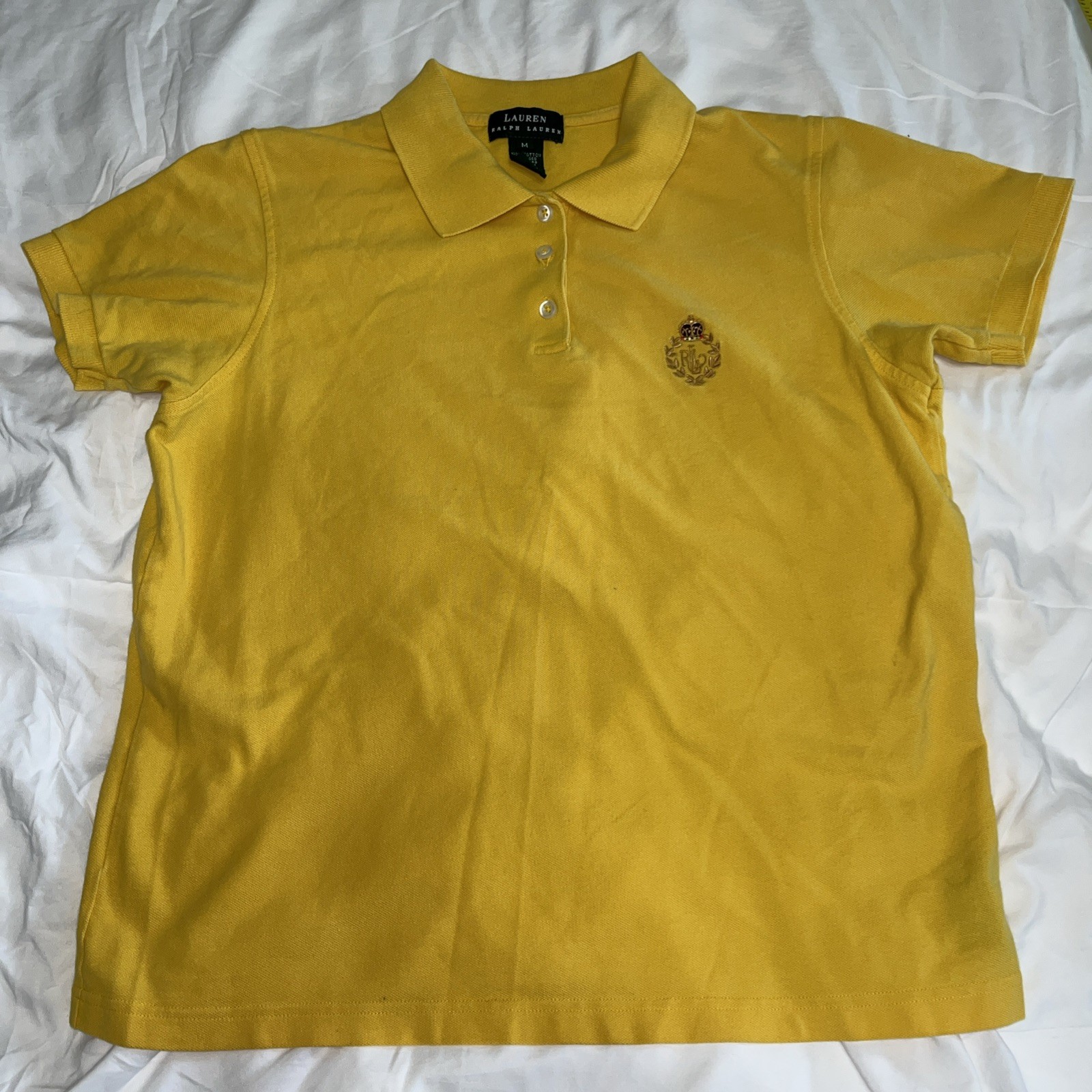 VTG “LAUREN “ by Ralph Lauren Pique Polo Shirt Women’s M Yellow Golf Preppy