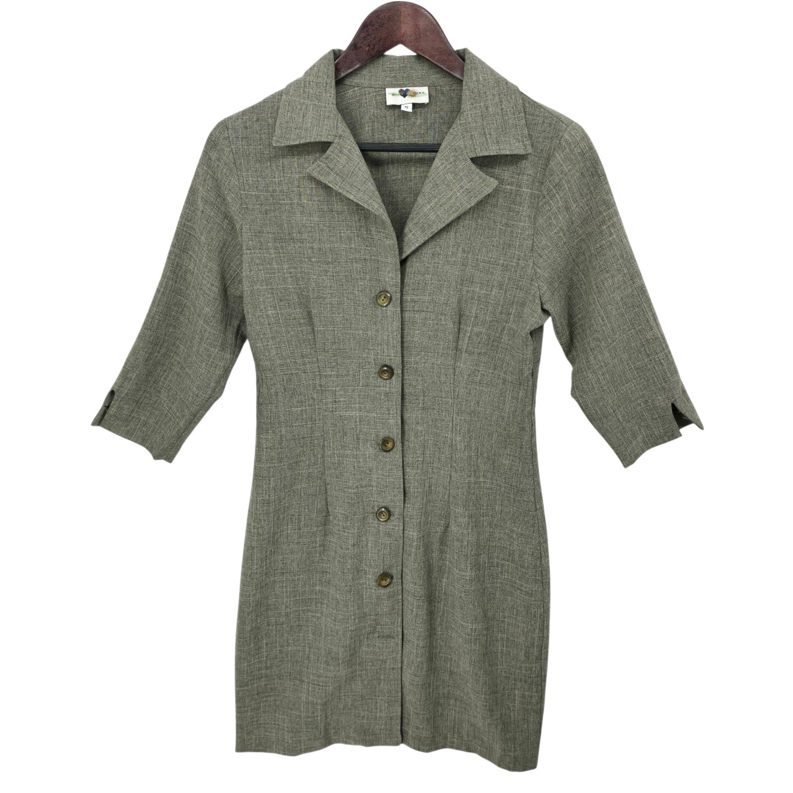 Vintage Heart Soul Button Front Long Jacket Dress USA Minimalist Gray Size 5
