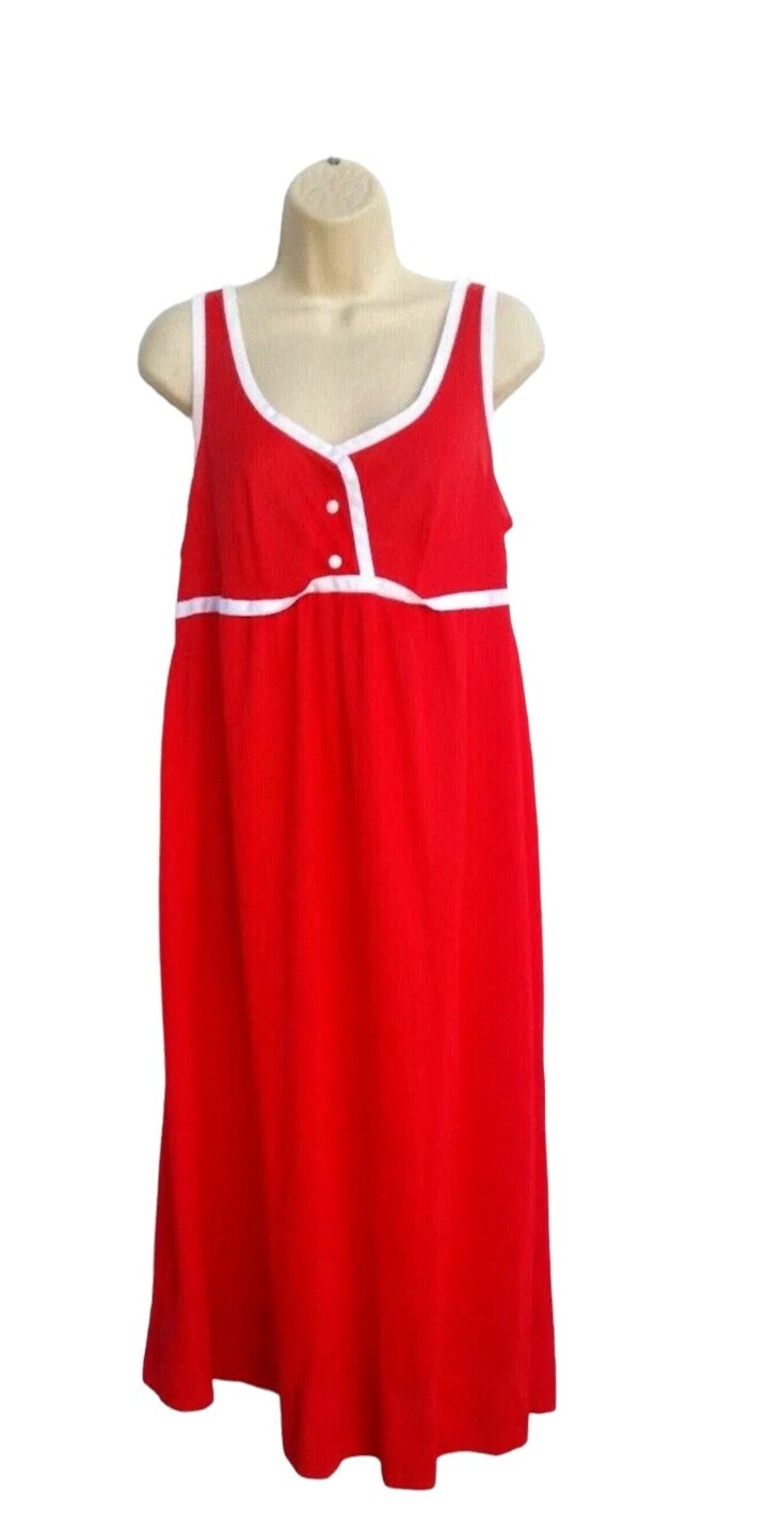 Vintage Nightgown Red White Trim Empire Waist Womens Size 32/34