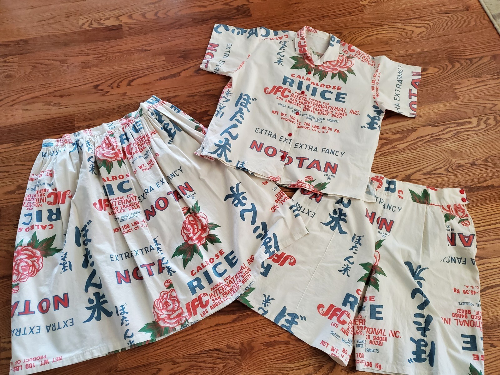 NOTAN CALROSE RICE Vtg 60s Mod Print PLUS Top/Skirt/Short 3 pcs-Bust 50/Waist 36