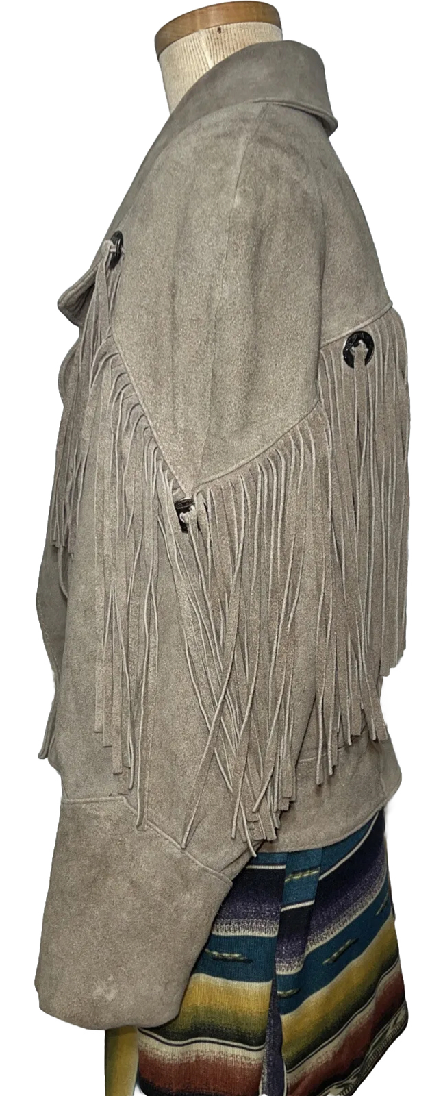 Sky Blue Waters Size L Fringe Jacket Vintage 80’s Biker Suede Western