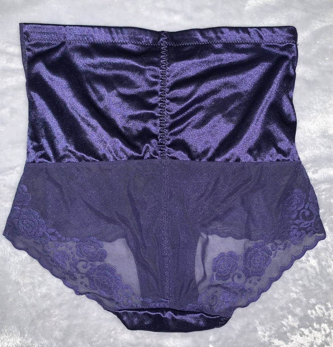 Shiny High Waist Stretch Satin Girdle Panty XL SHEER Panels 2 pair Lot