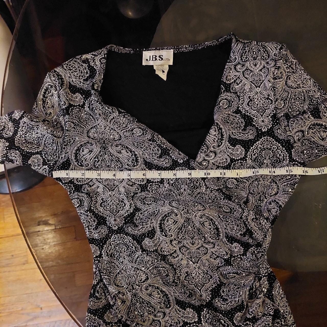 Vintage made in USA silver glitter paisley top.