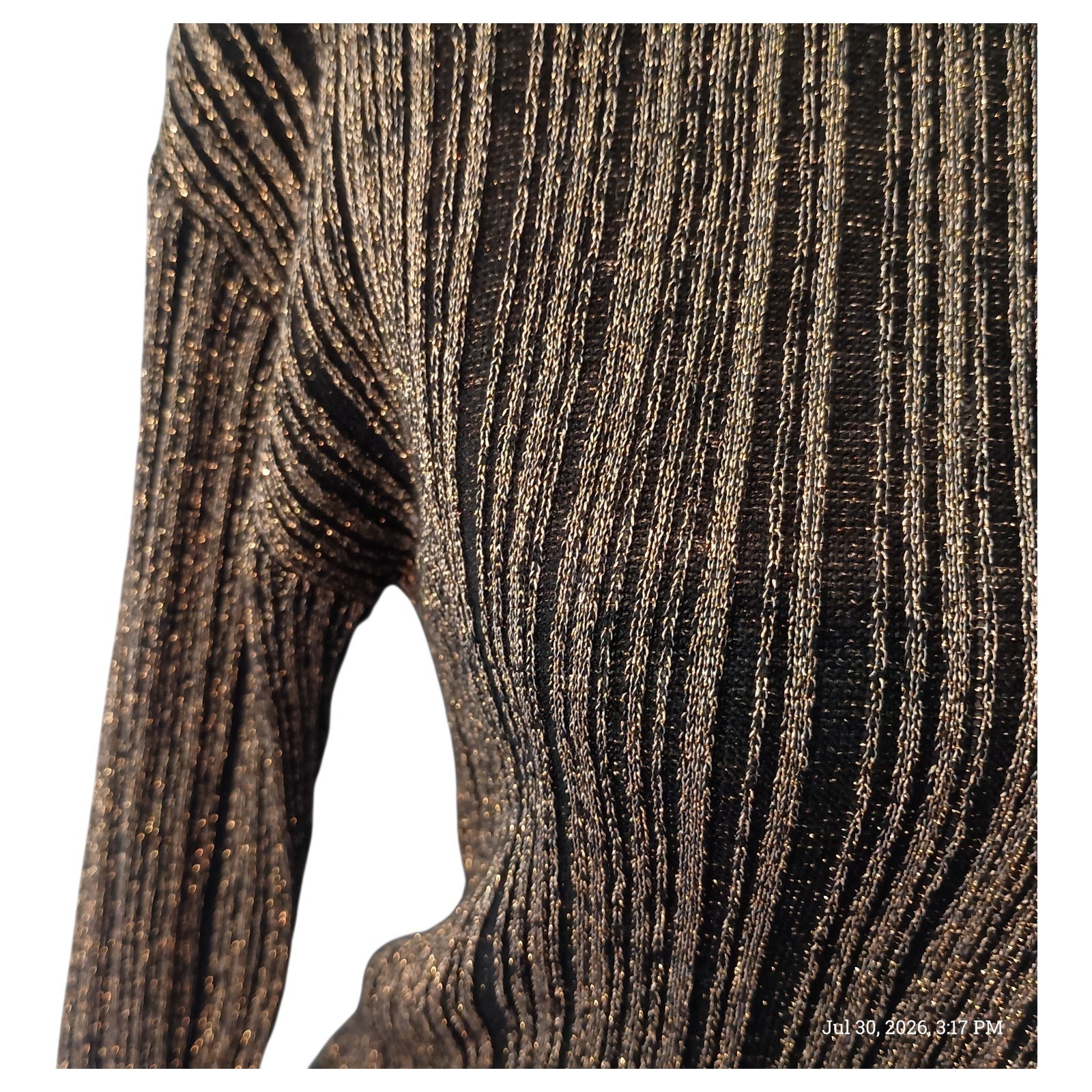 Vintage 70s Women Gold Metallic Sweater Mock Ribbed Hong Kong Darm Academia