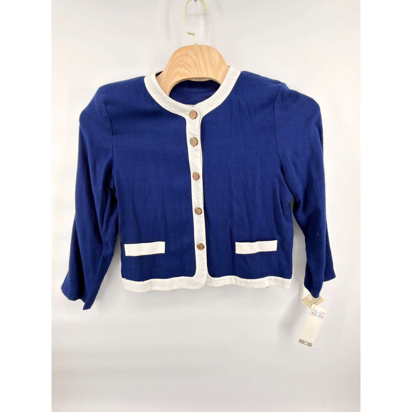 Vintage 90s Norton McNaughton Blue & White Blazer Rayon Flax NWT Size 14