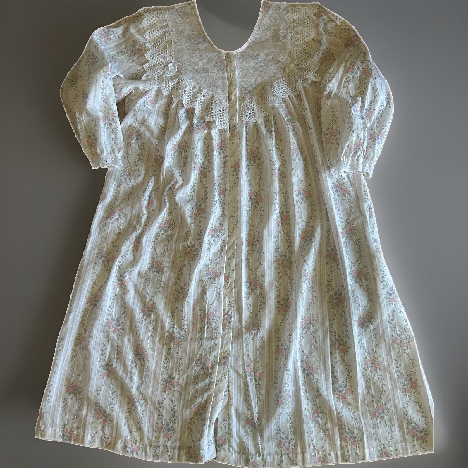 Vintage Brandywine Cottagecore Nap Dress Lace Yoke Cotton Nightgown Prairie USA