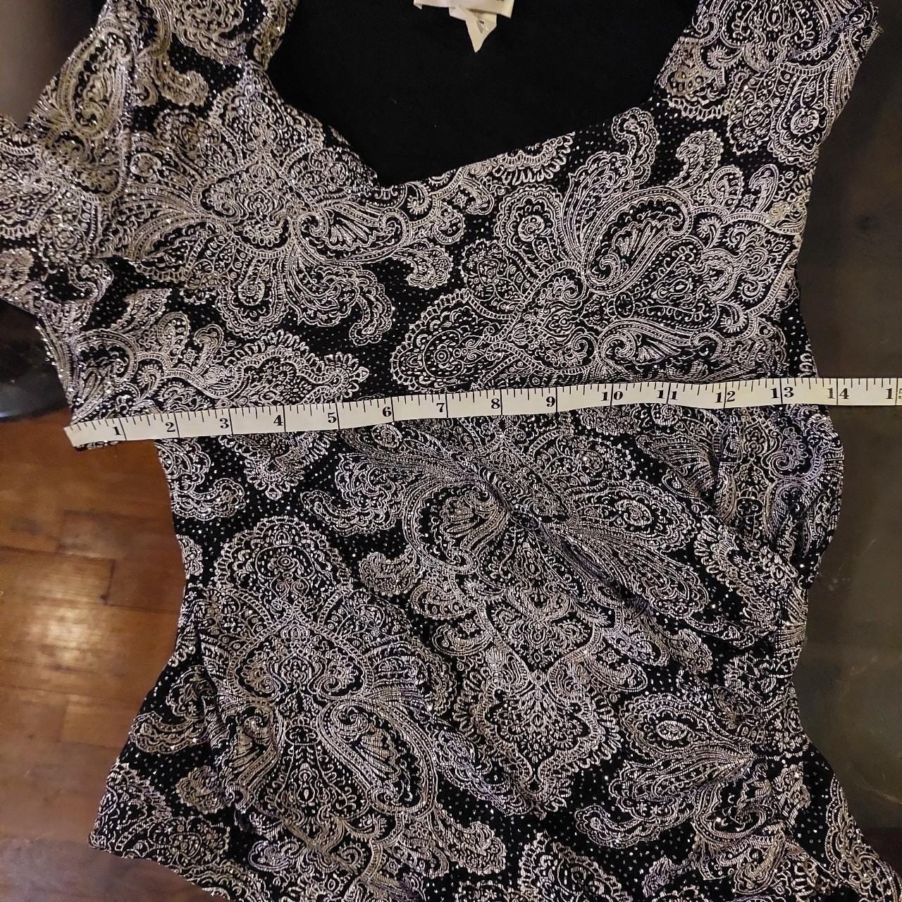 Vintage made in USA silver glitter paisley top.