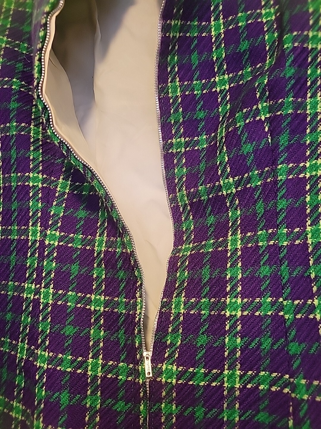 Vintage 60s/70s Lilly LONDON Purple Green Plaid Mini Twiggy 36 Long Sleeve