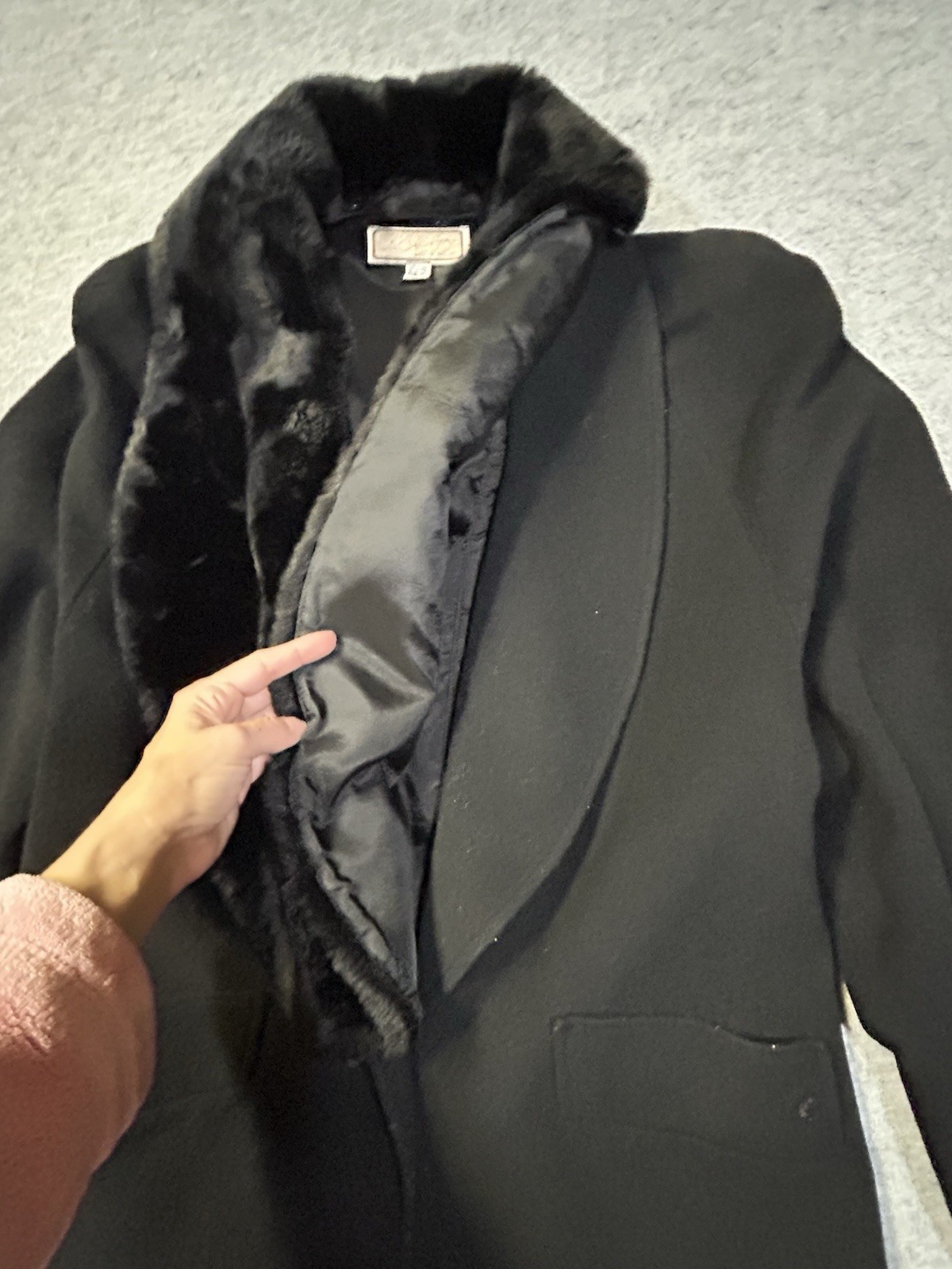 VTG Cache d’Or (Mansfield) Cashmere/Wool Coat Removable Faux Collar Glam L 12