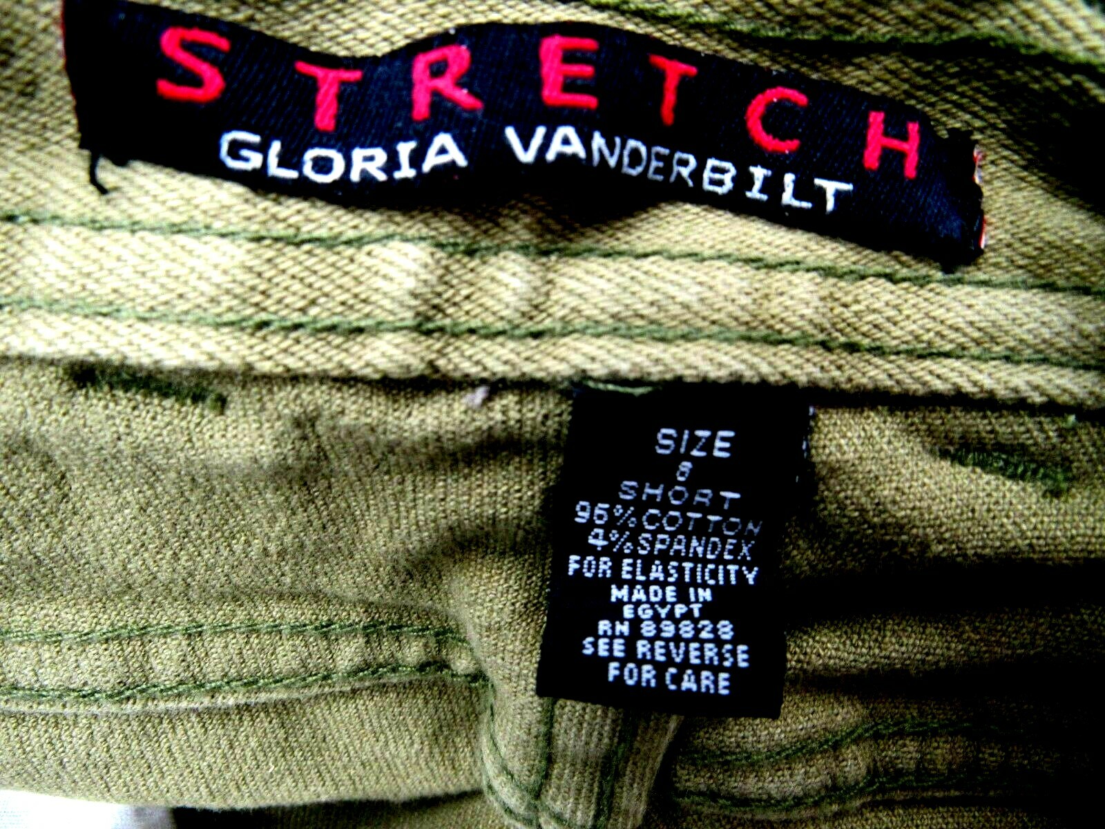 VTG GLORIA VANDERBILT Stretch Cotton Jeans Pants Olive Green 28 1/2 x 29 8 Short