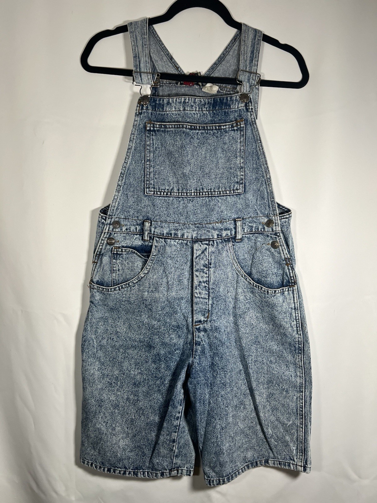 Vintage Blue Acid Washed Denim Jort Shortalls Size M 10 Inseam 90s Grunge Skater
