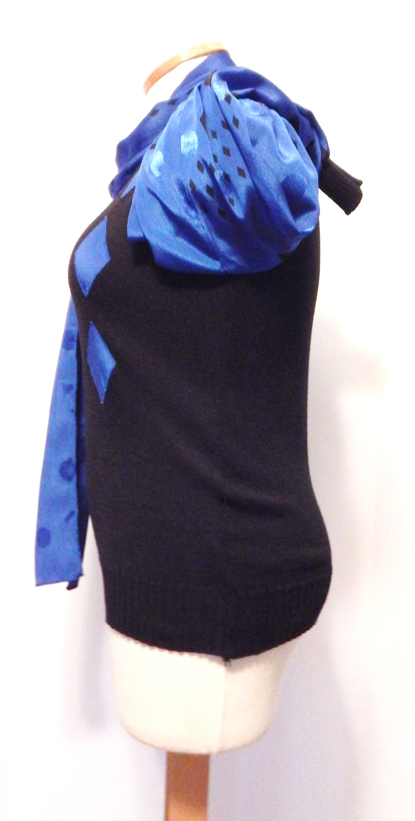 Vtg Anthony Sicari 80s Knit Harlequin Puffed Sleeve Sweater & Scarf Size L