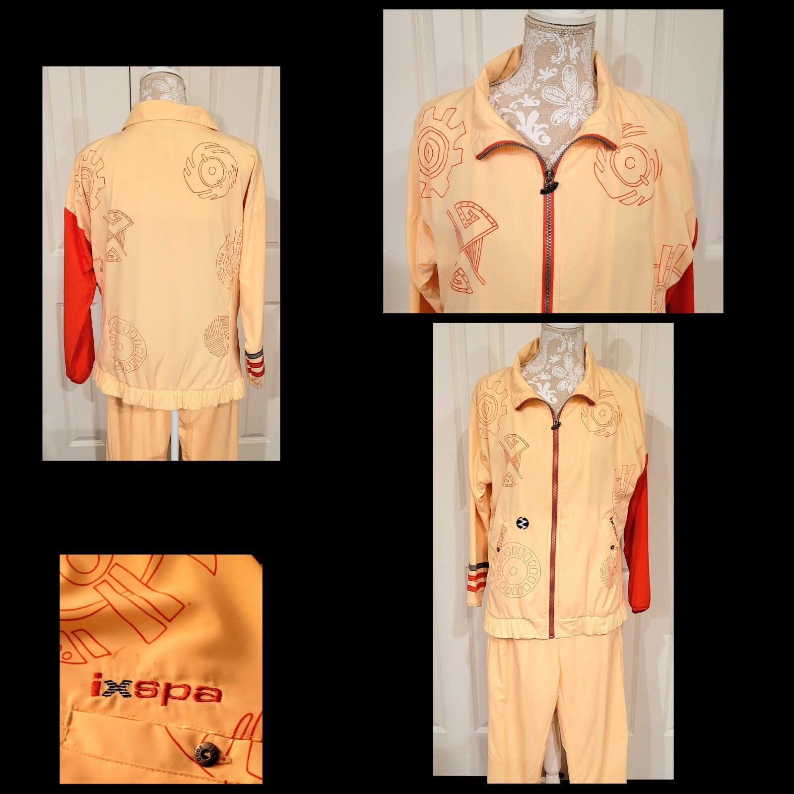 IXSPA By Jamie Sadock Vintage Organza Poly Tracksuit 1990’s Geometric Shapes Lg