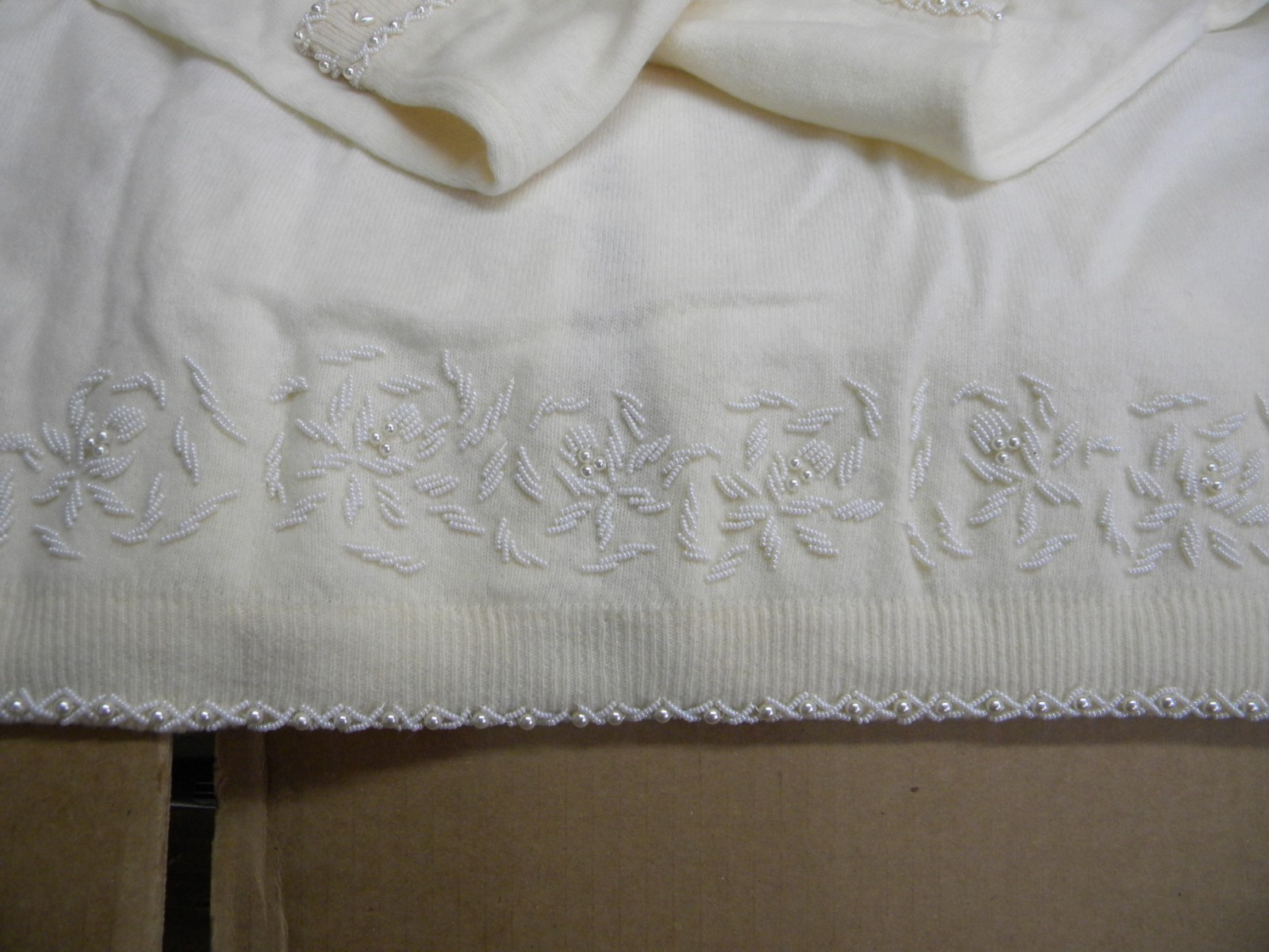 Vintage 1960s Monrose Sportswear Ivory Wool Angora Beaded Top Blouse