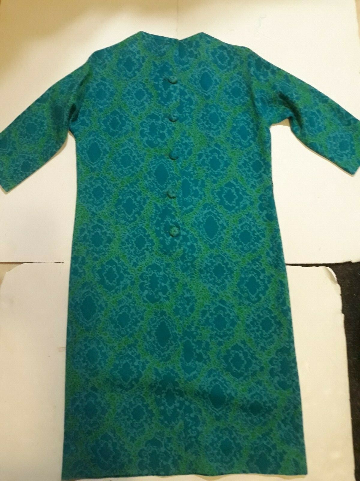 Vintage 60s Nancy Greer Green Jackie O Mod Shift Dress S/M
